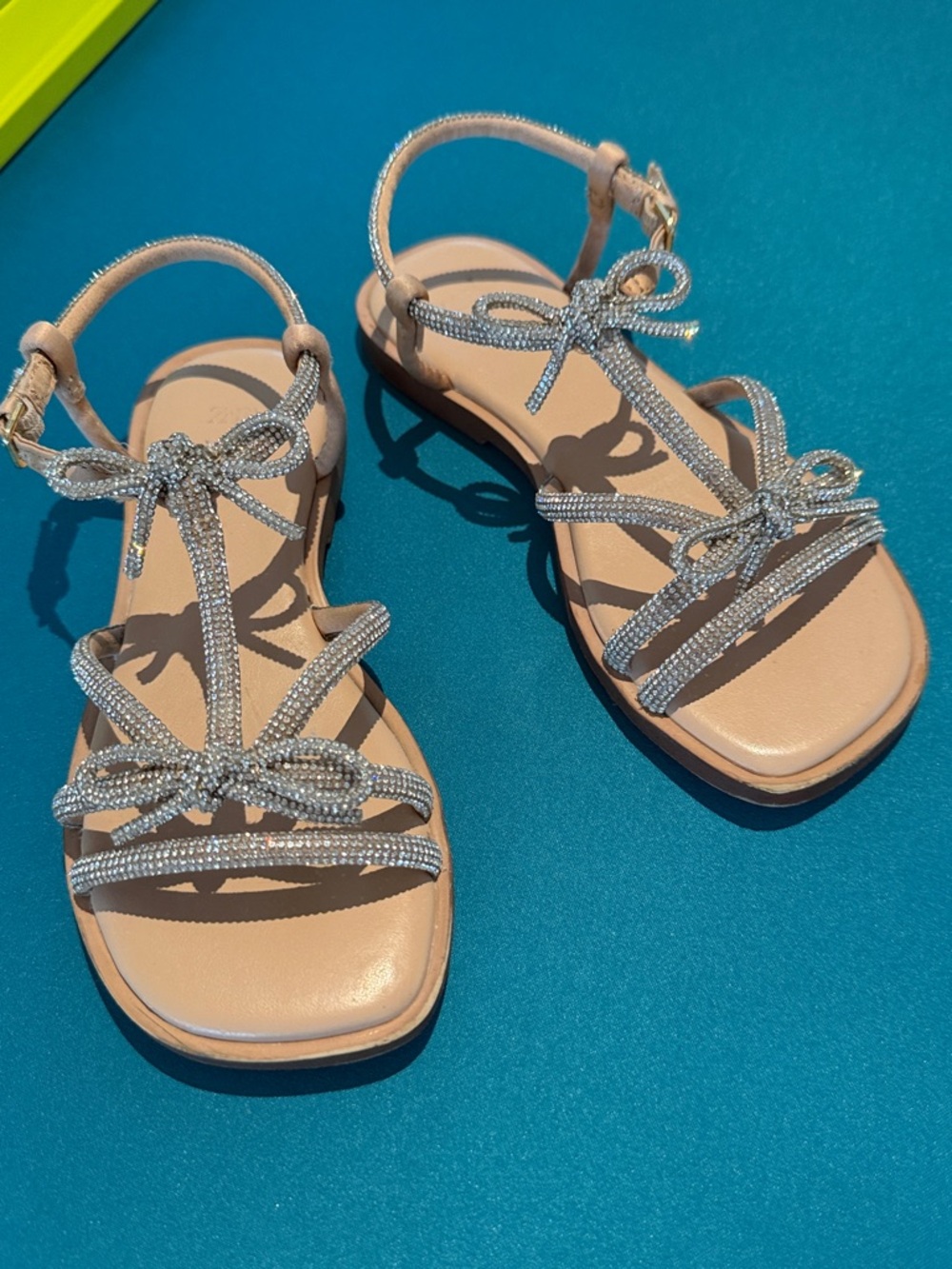 Zara - Girls Shiny Sparkly Sandals w/Bows Silver Straps - Size: EU 30/US 12.5